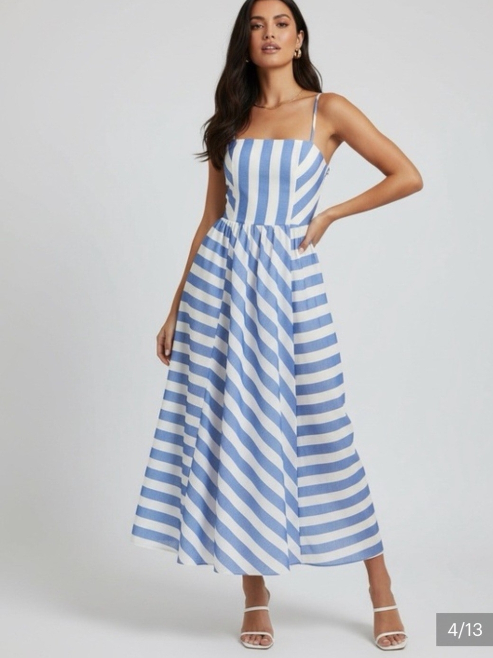Blue and White Striped Midi Dress - Sleeveless Summer Dress